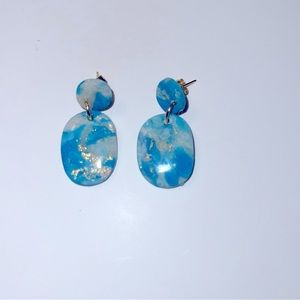 *CL* Earrings Handmade Faux Turquoise and Quartz Style with Gold Leaf
